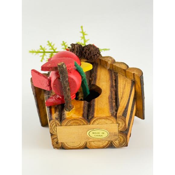 Avon Log Cabin Cutie Cardinal Ornament Vintage 1990s Christmas Tree Decor Box - Picture 2 of 10